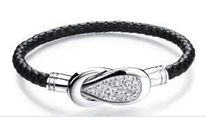 Fashion Leather Braided Bracelet Punk Style with Cubic Zirconia Bracelets&Bangles Fashion Jewelry Wholesale