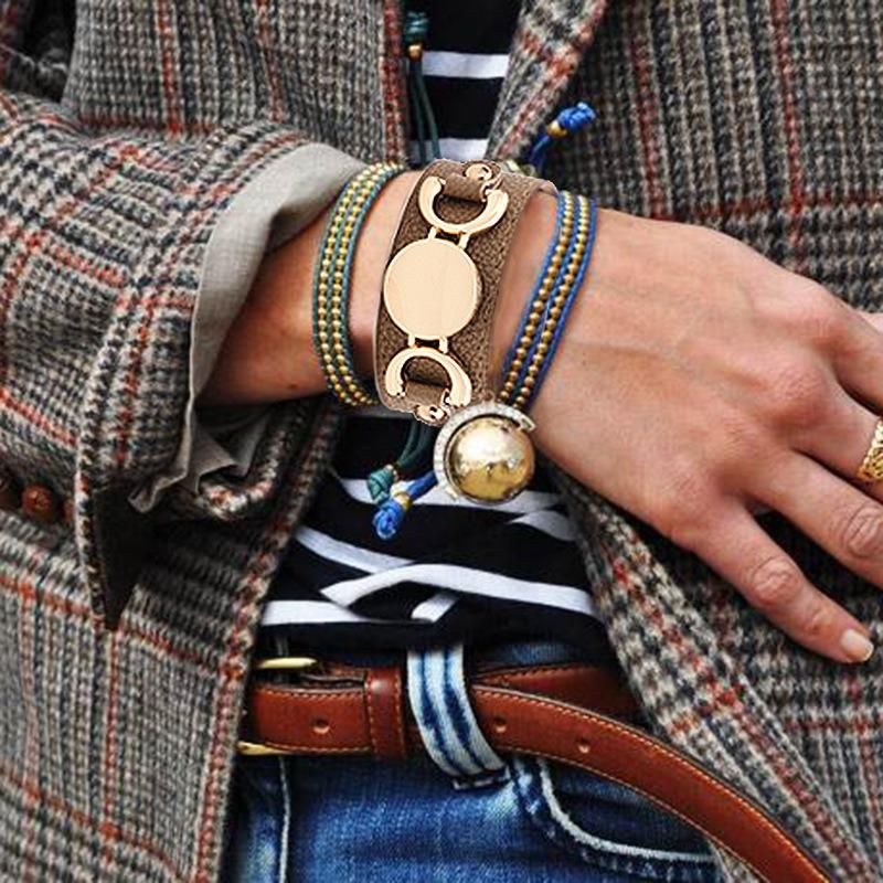 Punk Style Leather Rose Gold Metal Bracelet