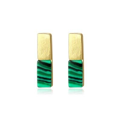 Cute Little Emerald Cuboid Gold-Plated Silver Earrings Stud