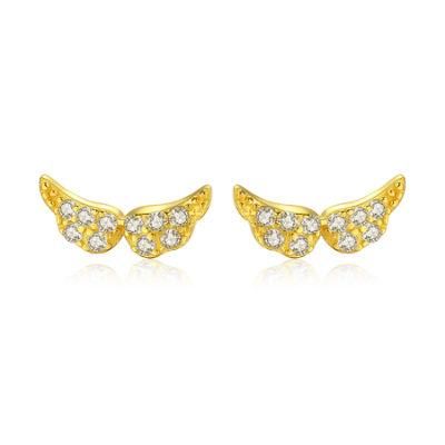Wholesale S925 Silver Gold Plated Small Angel Wings Stud Earrings