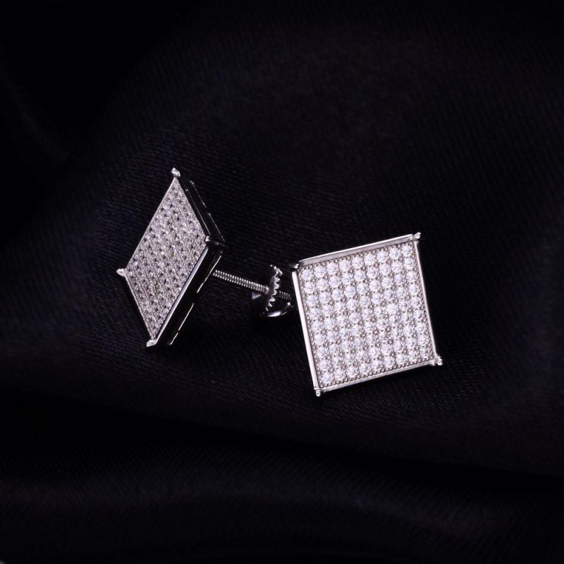 Hip Hop 925 Silver Zircon Stud Earring Jewelry