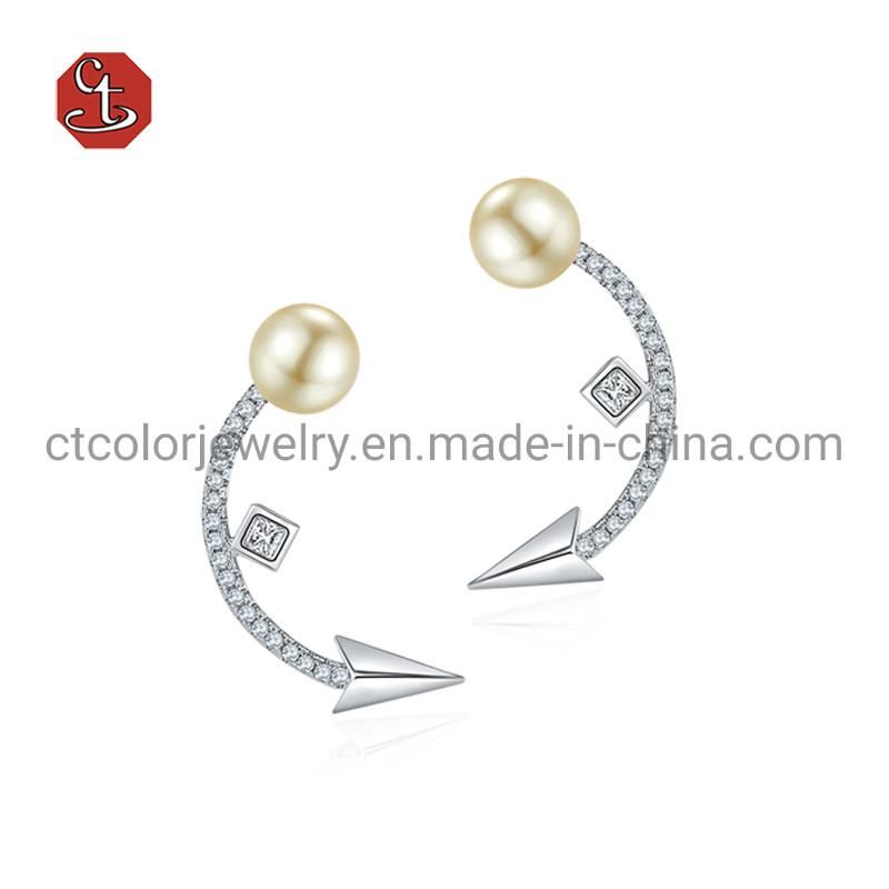 Fashion Jewelry with Arrow 925 Sterling Silver Diamond Jewellery Pearl  Earring