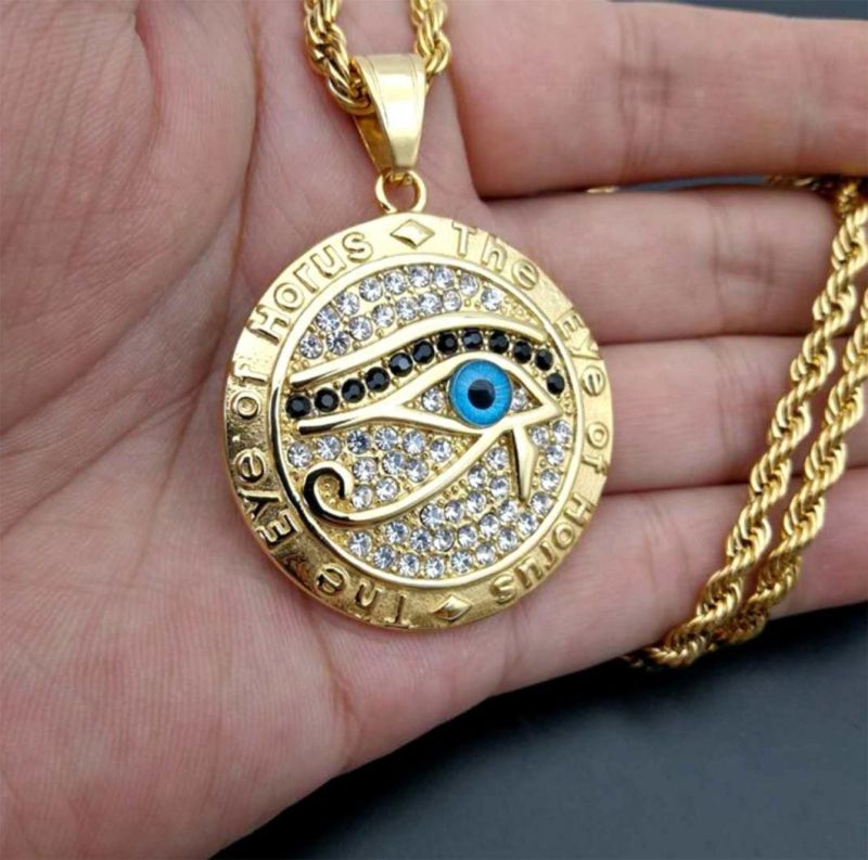 European and American Exotic The Eye of Horus Jewelry Titanium Steel Gold-Plated Diamonds Horus Eye Pendant Spt2619