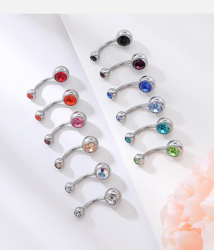 Wholesale Titanium Steel Buckle Double Headed Zircon Belly Button Ring Color Round Fake Umbilical Puncture Fashion Navel Ring Body Piercing Jewelry