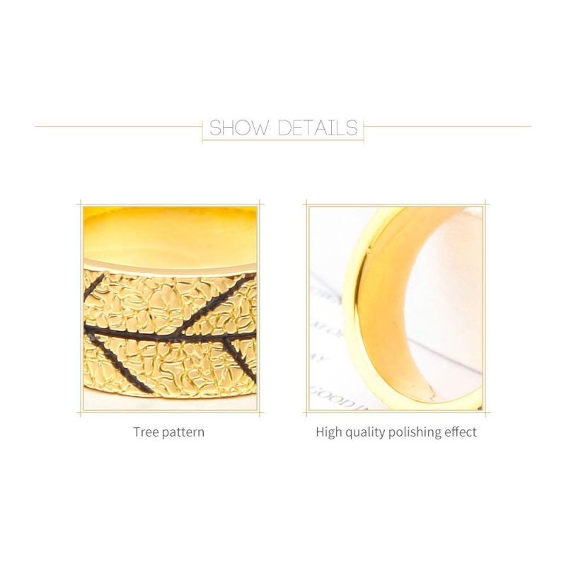 Width Ring Gold Color Leaf Texture Statement Rings for Women Fashion Jewelry Bague