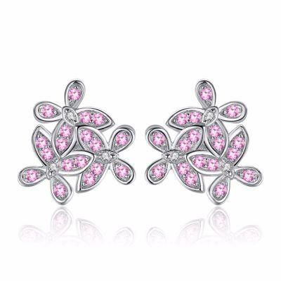Fashion Jewelry 925 Sterling Silver Pink Flower Stud Earring for Women Wholesale