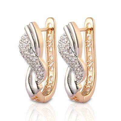 Costume Fashion Imitation 18K 14K Gold Plated Jewelry with CZ Pearl Huggie Hoop Earring for Women