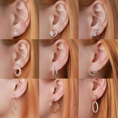 Cross-Border European and American Simple Geometric Metal Earrings with High Sense of Korean Temperament Zircon Earrings