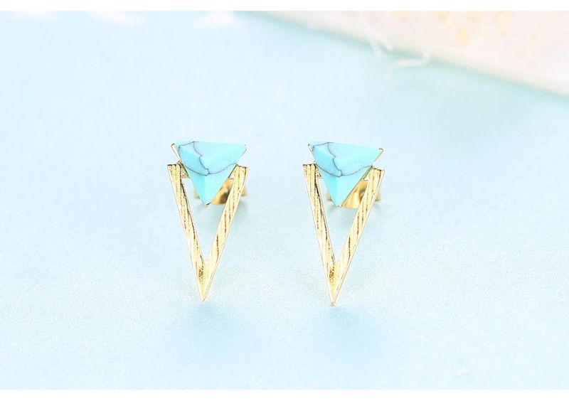 Triangle Inlaid Zircon Gold-Plated Silver Earrings Stud
