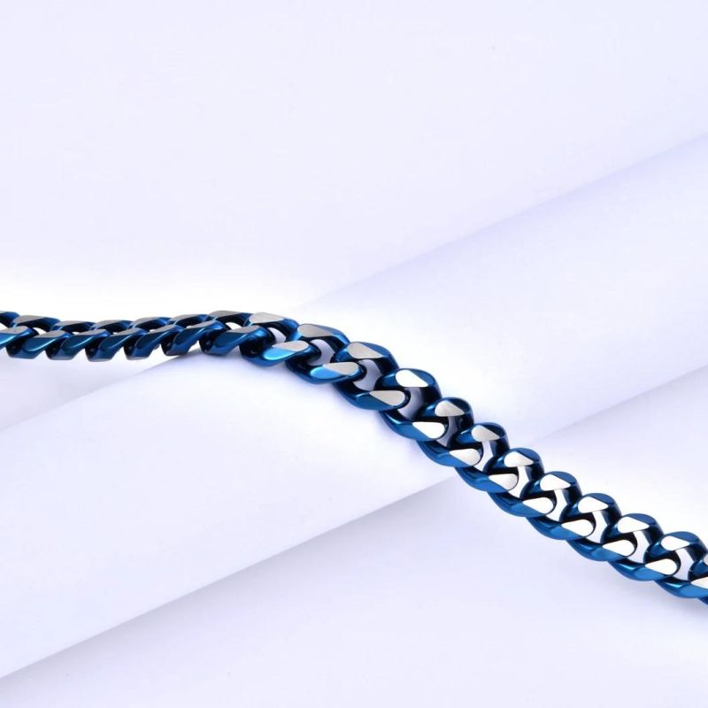 Stainless Steel Jewelry Blue Color Plated Miami Cuban Chain Necklace Fashion Jewelry 16 18 20 22 24inch