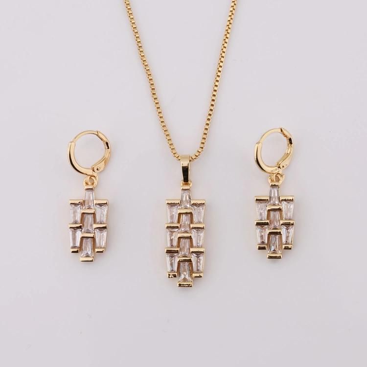 Women Fashion Accessories 18K Gold Plated Silver Alloy Jewelry Chain Sets Pendant Necklace with CZ Crystal