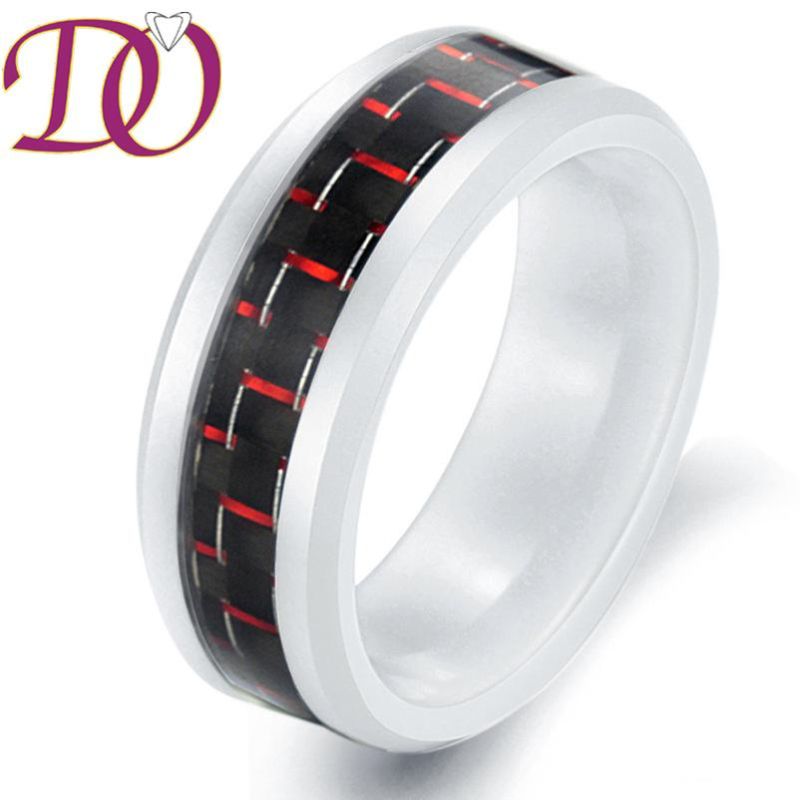 White Ceramic Ring Carbon Fiber Inlay