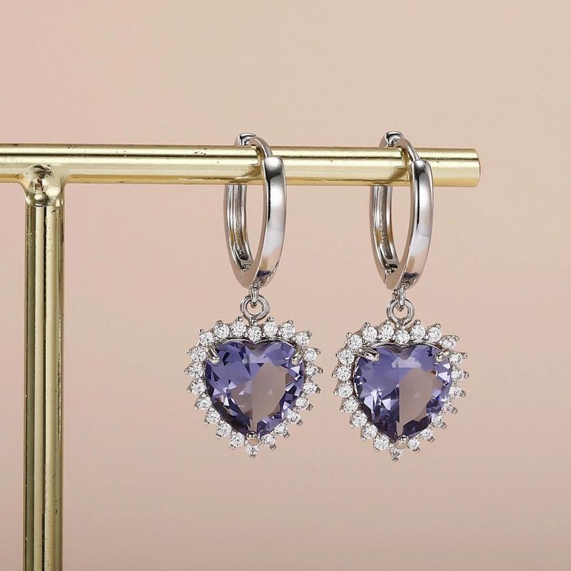 Ins Style Retro Love Light Luxury Color Zircon Heart-Shaped Earrings Female Jewelry