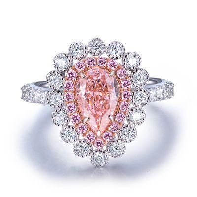 Fashion Jewelry 1.0CT Pink Drop Ring Pear Shape 925 Sterling Silver Dimulated Diamond Engagement Rings