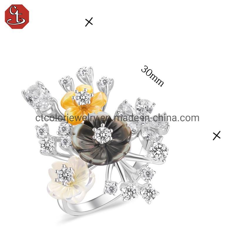 2022 Hot sale jewelry natural shell flower shape white CZ girl ring