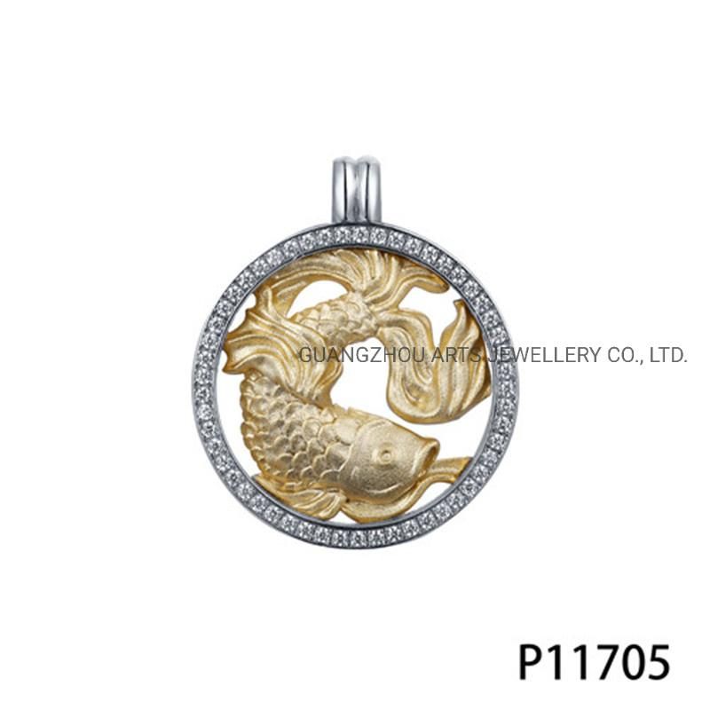 Gold Plating Horoscope Symbols in The Round Silver Pendant