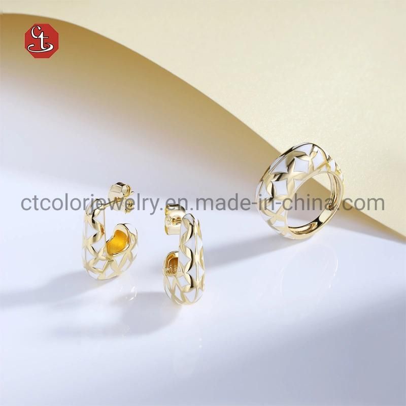 Fashion Women Earring Jewelry 925 Sterling Silver Gold Plated Enamel J Shape Hoop Earring
