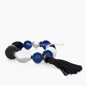 Fashion Blue Beads Elastic Women Bracelet Stretch Tassel Charm Bracelet