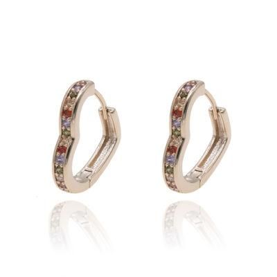Colored Zircon Inlaid 18K Gold Plated Women&prime;s Heart Earrings