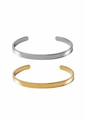 Gold Plated Stainless Steel Open Bangle for All Size Hands for Men Women