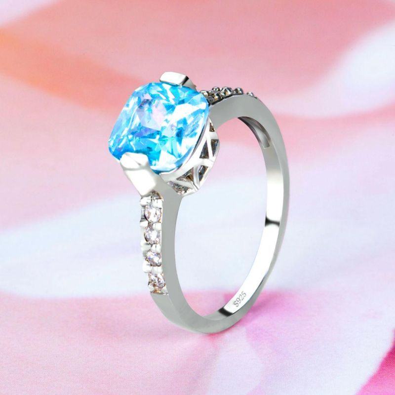 Chinese Fancy 925 Sterling Silver Sky Blue CZ Earrings Ladies Jewellery Sets