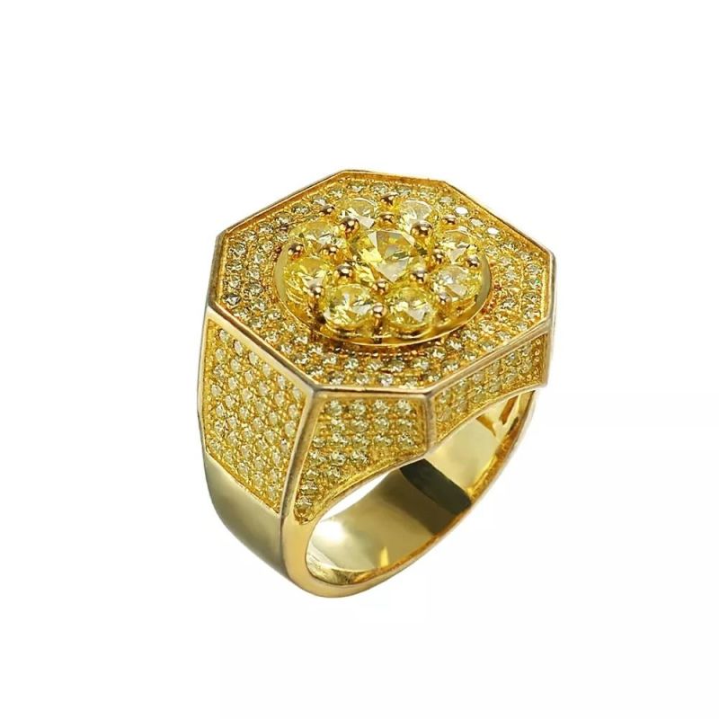 Micro Pave CZ Gold Plated Men′s Sterling Silver Rings
