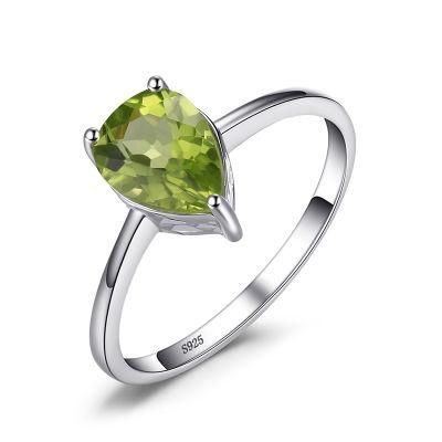 Classic Genuine Peridot Solitaire Engagement Ring 925 Sterling Silver Jewelry for Wedding