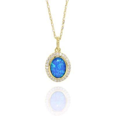China Wholesale Lab Opal Necklace 925 Sterling Silver Gold Plated Gold Hot Selling Style Women&prime; S Jewelry