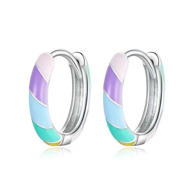 Colorful Drip Oil Small Hoop Earrings for Women Jewelry 925 Sterling Silver Earring