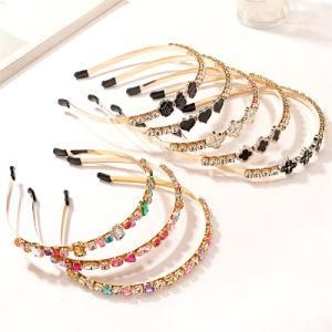 2021 Stock Cute Crystal Alloy Headband for Young Girls Fashion Women Thin Rhinestone Headband