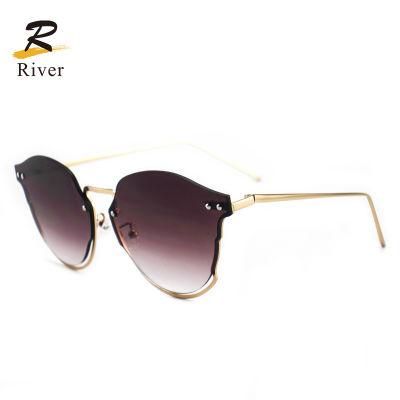 Oversize Round Half-Rim Metal Frames Women Stock Sunglasses