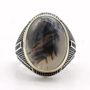 Stylish Rings for Men S925 Sterling Silver Agate Turkish Onyx Rings Chunky Gemstone Rings