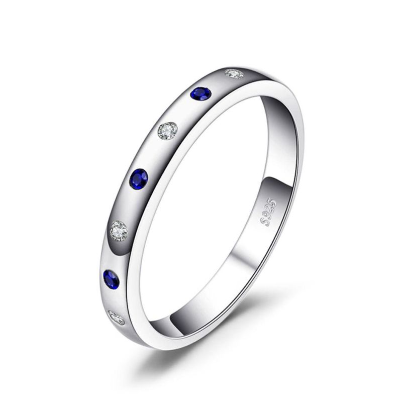 Bridal Jewelry Created Sapphire Engagement Band Wedding Ring 925 Sterling Silver Jewelry