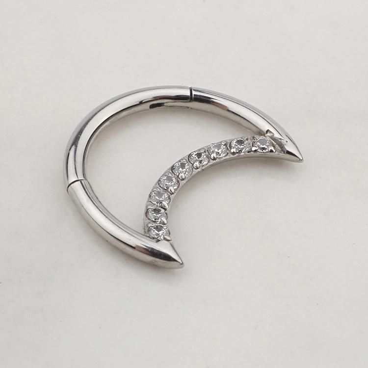 New Style ASTM F136 Titanium Moon Shape Segment Clicker Fashion Ring Hinged Segment Ring Piercing (TH063/ Custom Sizes &Color Available)