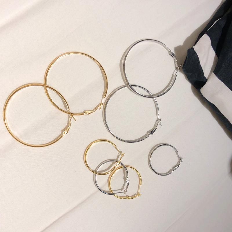 Fashion Simple Jewelry Plain Circle Stainless Steel Hoop Earrings for Female