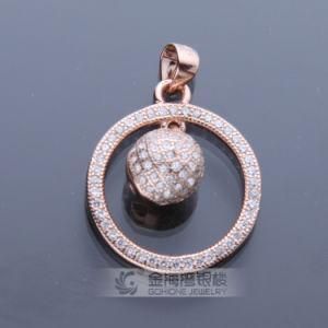 Fashion Solid Silver Circle Pendant with Rotary Micro Pave Setting Beads
