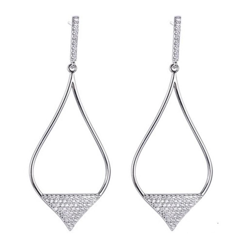 925 Silver Fashion Geometric Long White CZ Earring for Promotion Sales