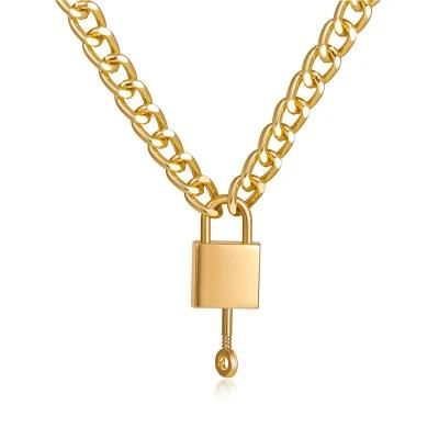 2022 Personality Fashion Cold Wind Thick Chain Lock Necklace Punk Exaggerated Tide Clavicle Necklace