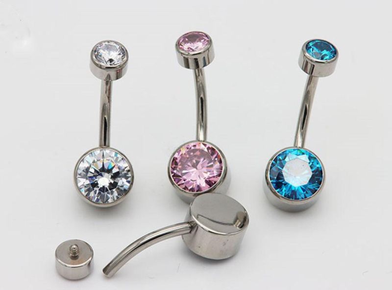 Fashion Jewelry G23 Solid Titanium Piercing Double Stones Navel Curves Curved Belly Ring Tpn012