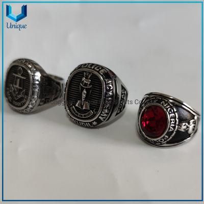 High Quality Custom Jewelry Red Rock Diamond Stainless Steel Rings for Men, Fashion Military Navy Nigeria Police Finger Ring