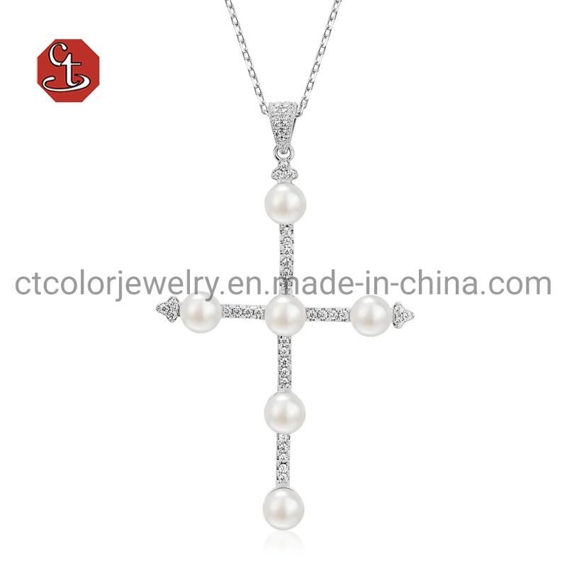 Fashion Jewelry 925 Silver Elegant Pendant Chain Necklace with Pearl for Women