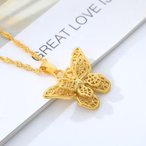 Fashion 18K Gold Plated Stainless Steel Chain Copper Butterfly Pendant Necklace