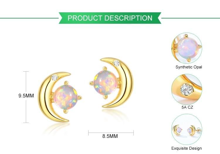 Elegant Delicate Fashion Jewelry Starburst Moon Crescent Stud Earring Hot Selling Women Silver 925 Earrings with Synthetic Opal