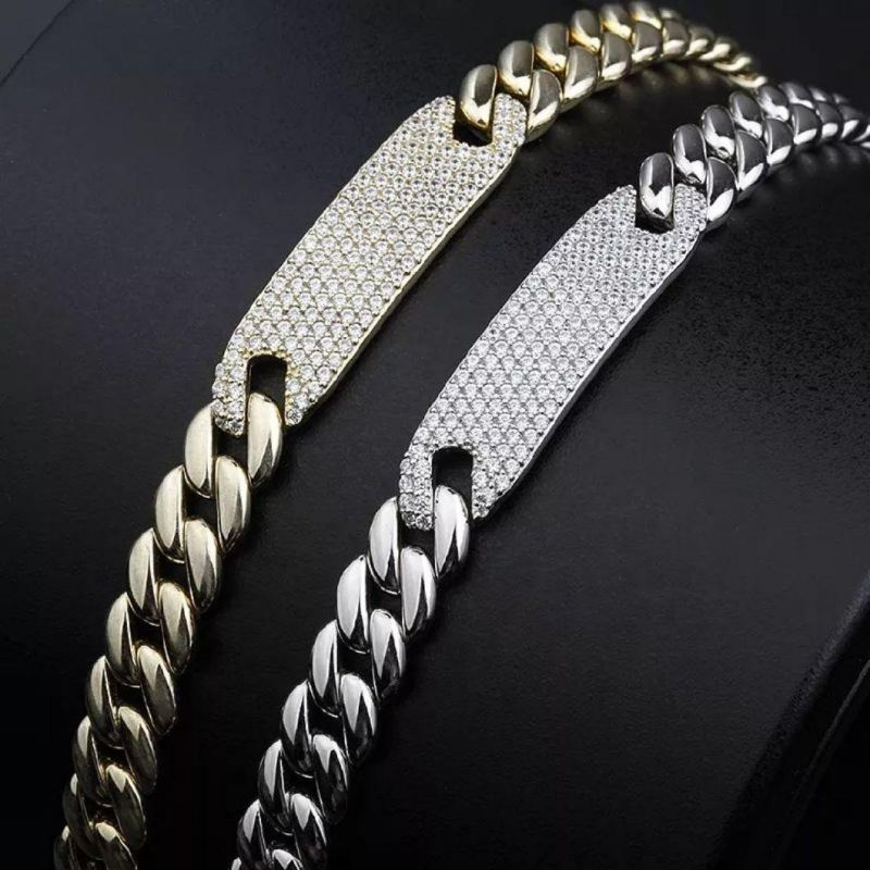 Hot Sale Classic Engraved Logo Jewelry Gift 925 Sterling Silver Cuban Link Chain Bracelet for Men and Women