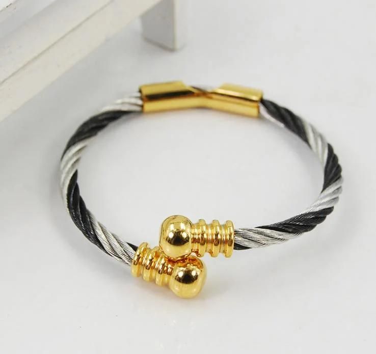 Twisted Wire Opening Bracelet with Metal Ball Bracelet Jewelry