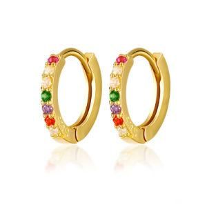 Wholesale 925 Sterling Silver Luxury Gold Plated Custom Charming Colorful CZ Diamond Hoop Earrings for Women