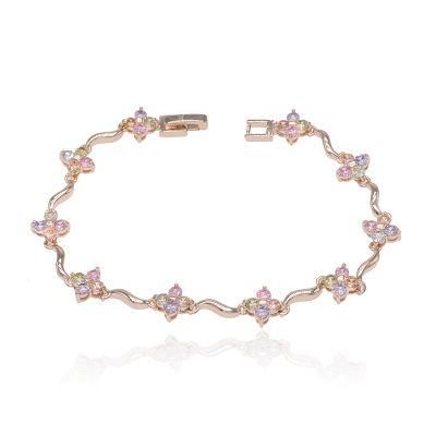 Best Selling 14K Gold Plated Cubic Zirconia Women&prime;s Simple Bracelet