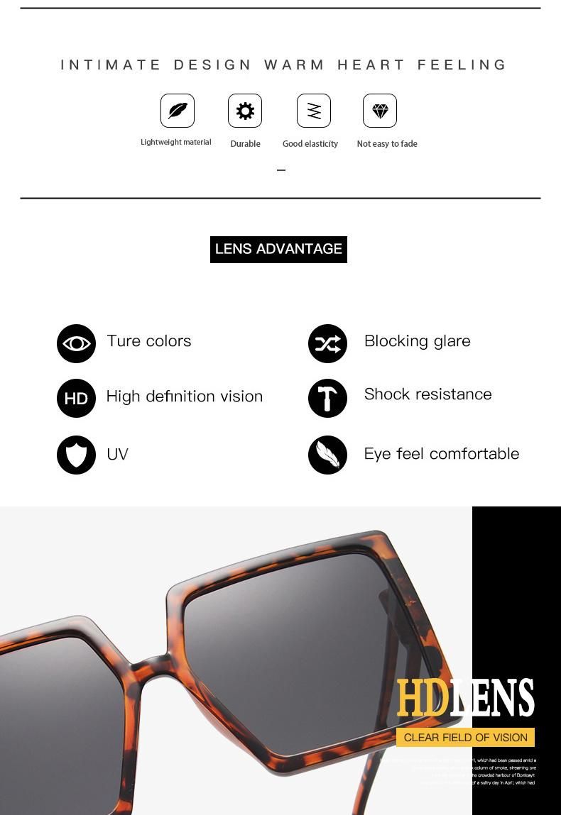New D Home Big Frame Sunglasses Female Square Hollow Temple Personality Sunglasses