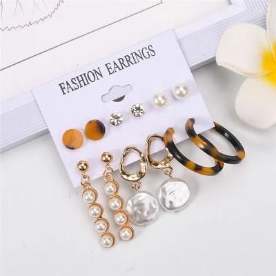 Basic Wholesale Manufacture 6 Pairs Pearl Tortoise Perspex Multiple Earrings for Women