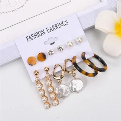 Basic Wholesale Manufacture 6 Pairs Pearl Tortoise Perspex Multiple Earrings for Women